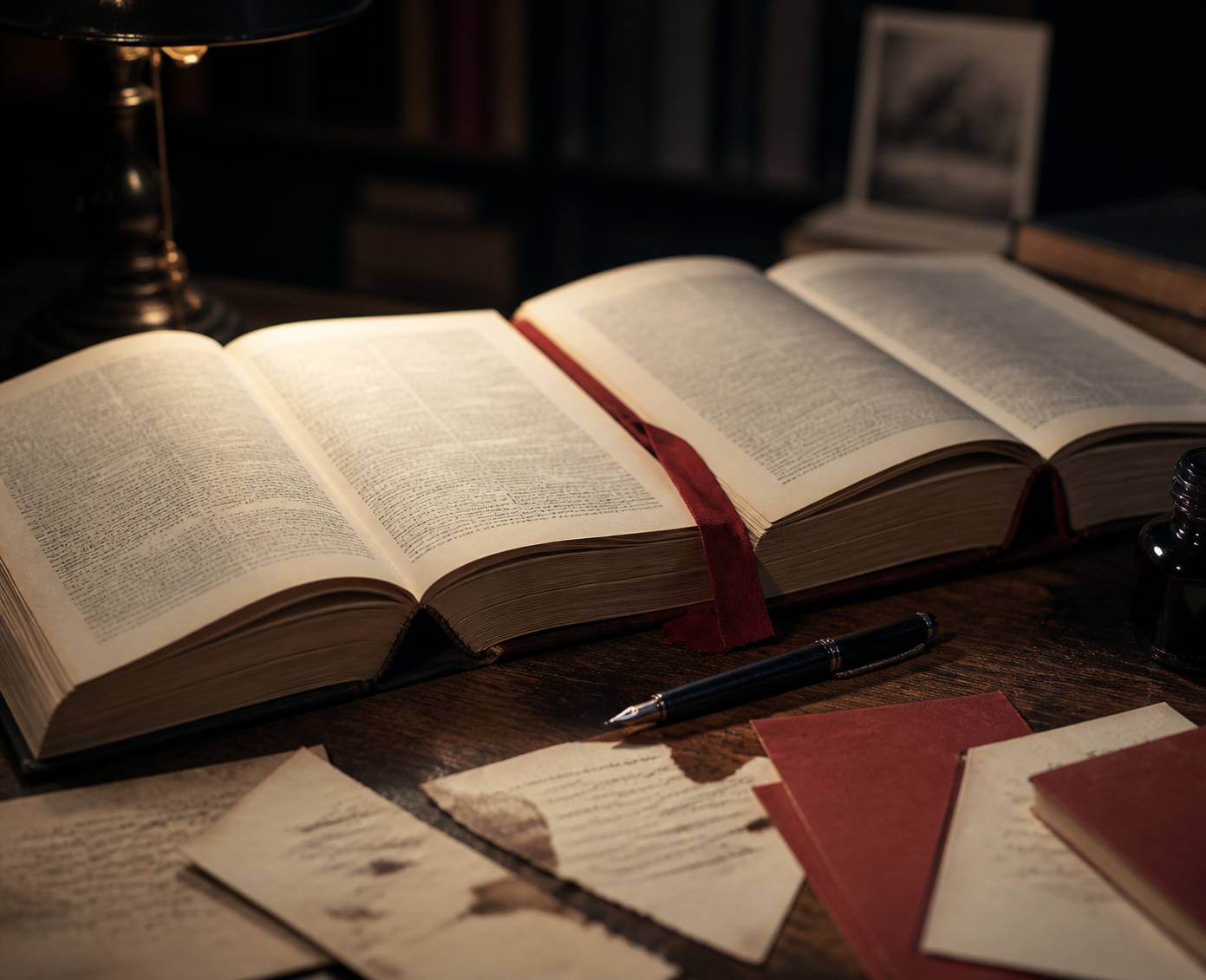 Deux dictionnaires ouverts avec stylo et notes